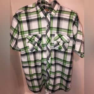 NORTH 15 MENS SZ. 2XL Green and blue plaid, short sleeve shirt